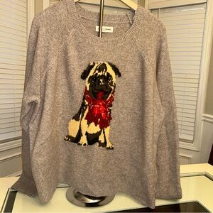 Lucky Brand Pug Wearing Plaid Scarf Sweater XXL Novelty, Perfect for Pug Lovers!
